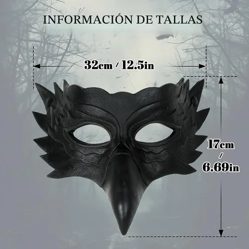 Vista 6 de Máscara de cuervo de plumas para adultos, accesorio de disfraz de pájaro de Negro