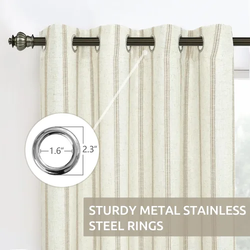 Vista 4 de DriftAway Cortinas opacas de mezcla de lino de granja de 90 pulgadas de largo para dormitorio, cortinas de lino con estampado de rayas verticales
