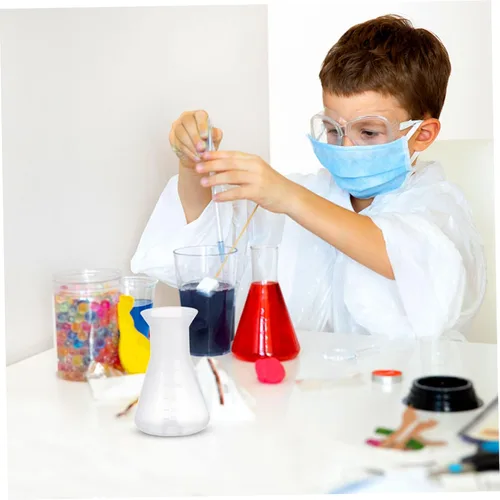Vista 4 de iplusmile Conjunto de frasco químico Erlenmeyer de 5 piezas de plástico para estudiantes de ciencias