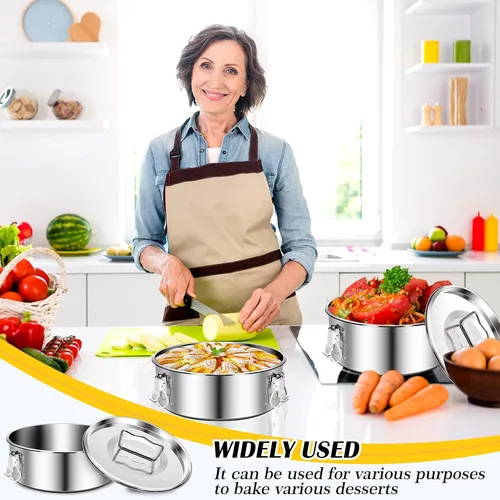 Vista 6 de Maxcheck Paquete de 3 moldes de flan con tapa, sartén de acero inoxidable de 1.5 cuartos de galón, compatible con olla de 6 cuartos de galón
