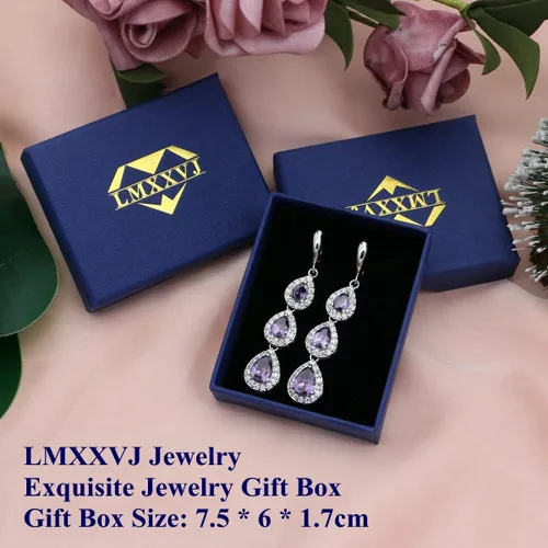 Vista 6 de LMXXVJ Aretes colgantes de gota para mujer, aretes largos de lujo con piedras preciosas, joyería de moda, cumpleaños, aniversario, día de la madre