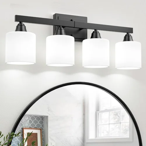 Vista 11 de VOLISUN Accesorios de iluminación de baño de níquel cepillado, 4 luces de cambiador de baño sobre espejo, lámpara de tocador moderna para baños