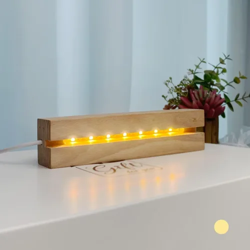 Vista 7 de Base de madera rectangular iluminada LED de 6 pulgadas para acrílico y plexiglás, pedestal de pantalla, base de madera de lámpara LED con luz de 7