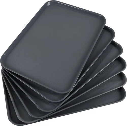 Vista 9 de Readsky 6 paquetes de bandejas de plástico para servir, bandejas de plástico de comida rápida de 17.2 x 13.4 pulgadas, bandeja rectangular gris