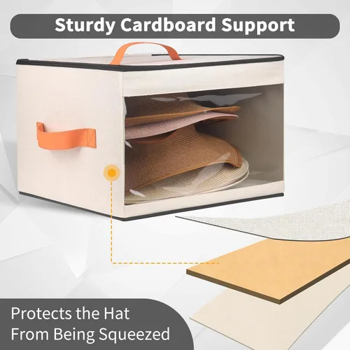 Vista 2 de kushon Caja de almacenamiento mejorada para sombreros para mujeres y hombres, bolsa organizadora de cajas de sombreros de armario con tapas a prueba