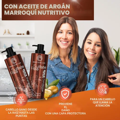 Vista 2 de Juego de champú y acondicionador de aceite de argán marroquí - Sin sulfatos, cuidado hidratante antifrizz para mujeres - Tratamiento hidratante