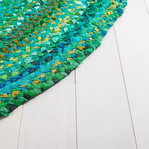 Vista 4 de SAFAVIEH - Colección Trenzada Alfombra de área - 5' x 8' Ovalada, Verde, Algodón Reversible Hecho a Mano de Cabaña de Campo, Ideal para Áreas