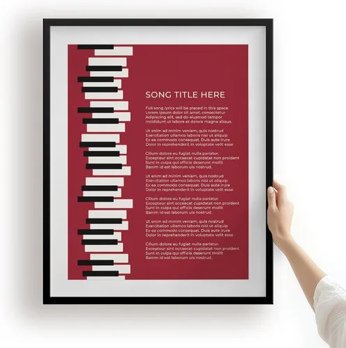 Vista 10 de Piano Keys Custom Songs Lyric Wall Art Print, Personalized Music Poster Blue 11x14" Black Frame