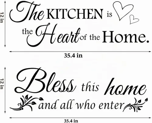 Vista 2 de 2 hojas de calcomanías de decoración de pared con texto en inglés "Bless This Home", calcomanías de cocina con texto en inglés "All Who Enter Cook