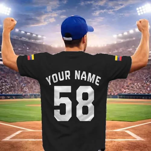 Vista 3 de Camiseta de béisbol de Venezuela, número de nombre personalizado, camisa de Beisbol Venezuela, camiseta deportiva de orgullo de la bandera