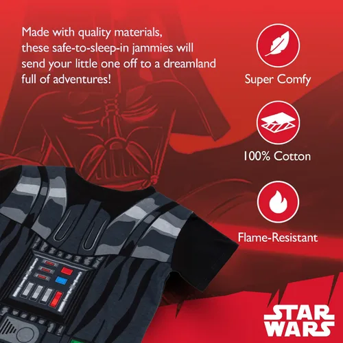 Vista 5 de STAR WARS Boys' 2-piece Snug-fit Cotton Matching Short-Sleeve Pajama Set, Soft & Cute for Kids