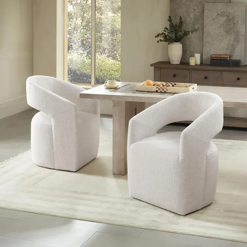 Vista 3 de KISLOT Sillas de comedor tapizadas con ruedas, sin montaje, moderno sillón de barril con rodillos para comedor, dormitorio, sala de estar, sala