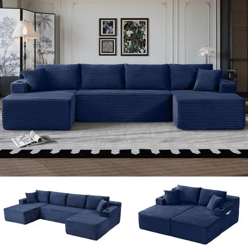 Vista 34 de Sofá grande sin hueso de 125 pulgadas con diván, moderno sofá modular con asiento profundo, sofá tapizado de pana en forma de U para sala de estar