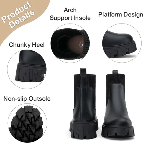Vista 5 de Jeossy Botines 9610 para mujer, con plataforma Chelsea, tacón grueso, suela elástica