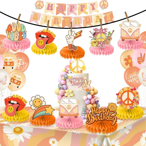 Vista 6 de 9 piezas de centros de mesa con temática de panal de abeja hippie y retro, decoración de mesa de margaritas, decoración de mesa, regalos para niños