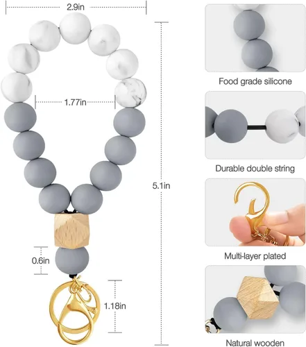 Vista 2 de Llavero de pulsera con cuentas de silicona elástica con bolsillo para tarjetas con cuentas llavero pulsera cartera