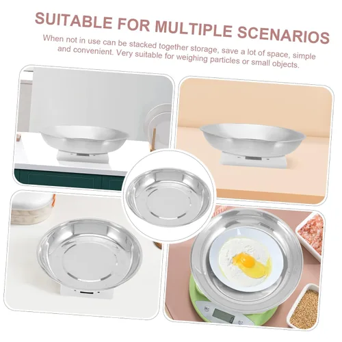 Vista 7 de LABRIMP Bandeja de báscula de acero inoxidable de 11.02 pulgadas, bandeja de pesaje electrónica para partículas de polvo y objetos pequeños, diseño