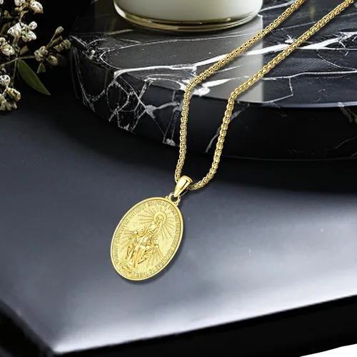 Vista 2 de LOOVE Regalos de joyería collar de amuleto de medallas de santo de plata de ley 925, joyería de protección para hombres y mujeres con cadena Rolo