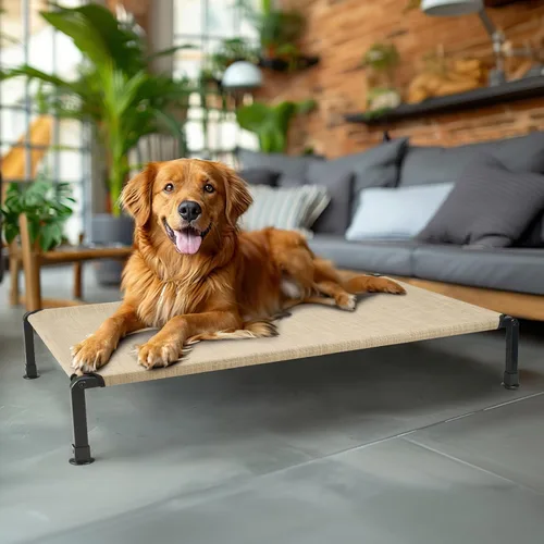 Vista 7 de Veehoo Cama elevada resistente para perros, cama elevada con malla Teslin lavable y transpirable, pies de silicona antideslizantes, cuna refrescante