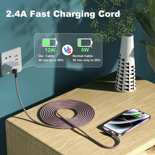 Vista 2 de Paquete de 3 cargadores de iPhone de 6 pies [certificado Apple MFi] Cable Lightning de ángulo recto de carga rápida, cable de automóvil para iPhone