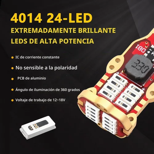 Vista 2 de PHINLION Bombilla LED 912 921 de 3ª luz de freno, 922 906 luces interiores Rojo
