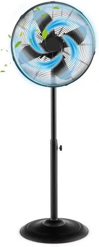 Vista 8 de Tangkula Ventilador de pedestal de metal de 16 pulgadas, ventilador de pie de metal industrial con altura ajustable, 3 velocidades, oscilación