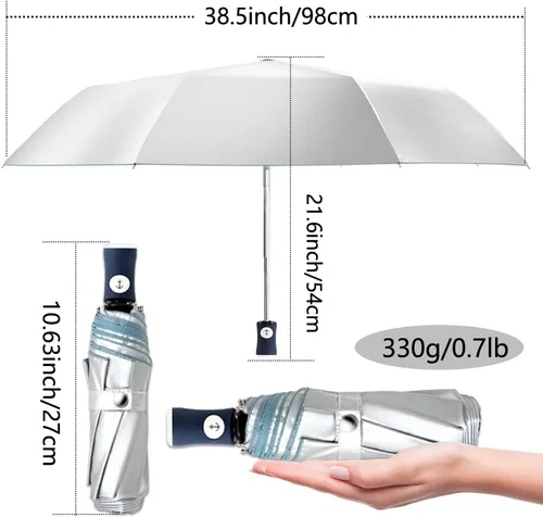 Vista 24 de FDJASGY Capa de revestimiento plateado, bloqueo de tela UV 99.9%, paraguas compacto plegable de viaje, paraguas automático resistente al viento