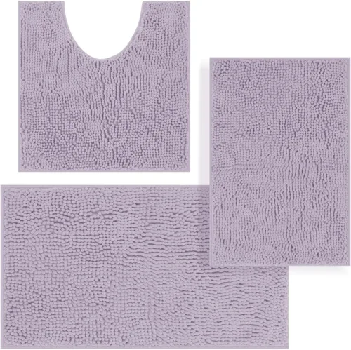 Vista 21 de Juego de alfombras de baño de 3 piezas, tapetes de baño para baño antideslizantes, alfombras de baño de felpilla gruesa, suaves y absorbentes, juego