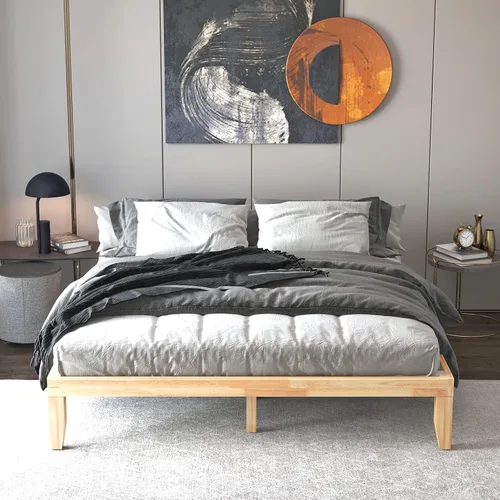 Vista 7 de KOTEK Base de cama de plataforma de madera maciza de 14 pulgadas, base de colchón con soporte de listones de madera, base de cama de madera de goma