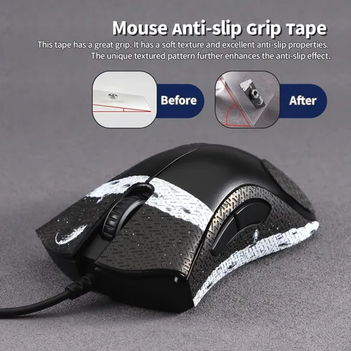 Vista 5 de immoenuc Cinta adhesiva de agarre para mouse Razer DeathAdder Essential Mouse antideslizante, autoadhesiva, precortada, resistente al sudor