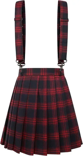 Vista 3 de chouyatou Minifalda plisada a cuadros con correa decorativa para mujer