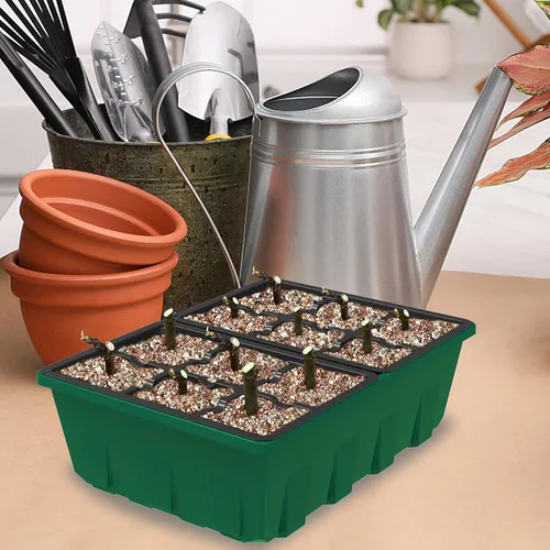 Vista 6 de Gardzen Juego de 10 propagadores de jardín, kits de bandejas de semillas negras con 120 celdas, bandejas de inicio de semillas con cúpula y base
