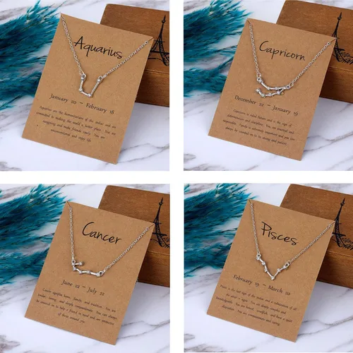 Vista 4 de 2 collares del zodiaco para mujer, collar de 12 constelaciones, signo del zodiaco, horóscopo, joyería del zodiaco, regalo, Metal, Aleación.