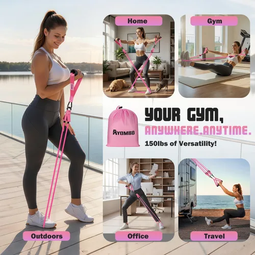 Vista 6 de Ayombo Resistance Bands with Handles for Women, 150LBS Exercise Bands Set for Physical Therapy Yoga Pilates, 5 Level Workout Bands for Working Out