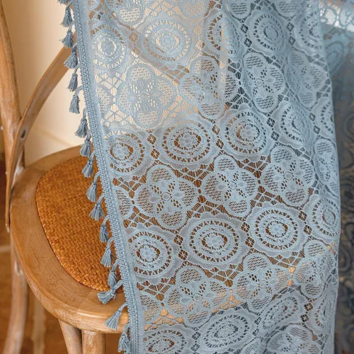 Vista 13 de YJ YANJUN - Cortinas de café boho, 24 pulgadas de largo, 2 paneles, cada una de 59" de ancho x 24" de largo, beige, con crochet, cortinas de cocina
