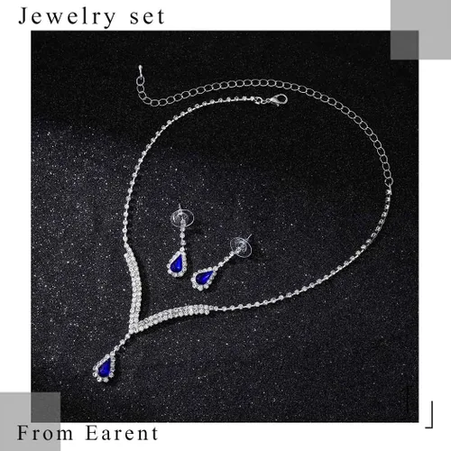 Vista 2 de EARENT Conjunto de joyas azul real collares de boda para mujer
