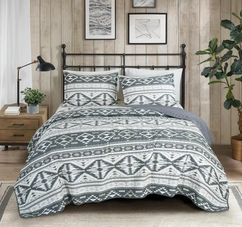Vista 2 de Chezmoi Collection Remy - Juego de edredón de 2 piezas con motivo geométrico del suroeste, multicolor, gris, blanco, marrón claro, juego de colcha