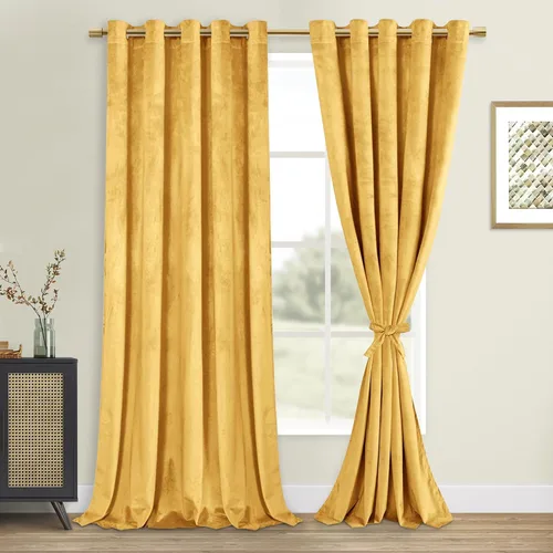 Vista 49 de DWCN - Juego de 2 paneles de cortina de terciopelo con ojales negros, tratamiento de ventanas con aislamiento térmico, apilables, decoración moderna