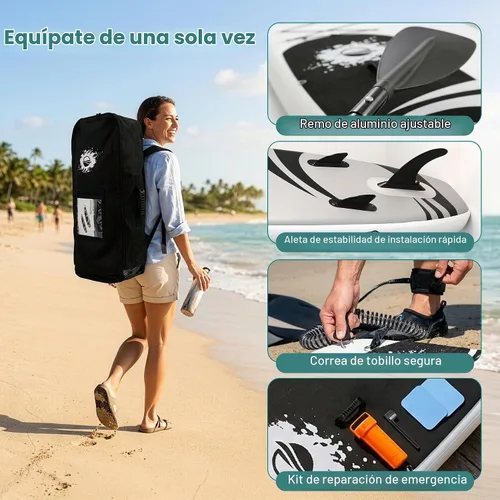 Vista 8 de SereneLife Tabla de remo inflable de 10 pies 6 pulgadas con accesorios de SUP de primera calidad, diseño amplio y estable con almohadilla