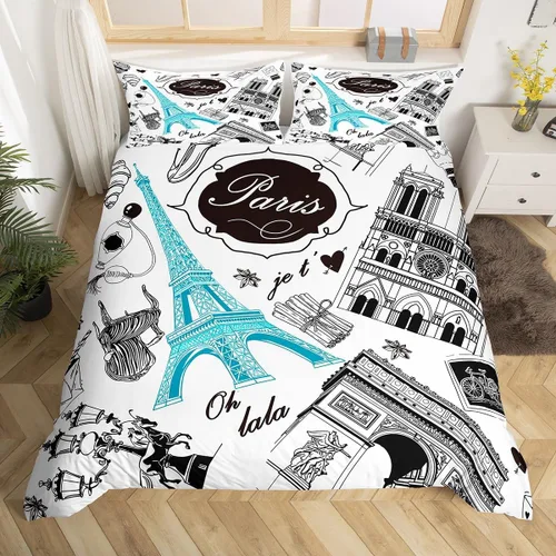 Vista 21 de Juego de funda de edredón de dibujos animados con lazo, tamaño individual, juego de ropa de cama a cuadros geométricos coloridos, decoración