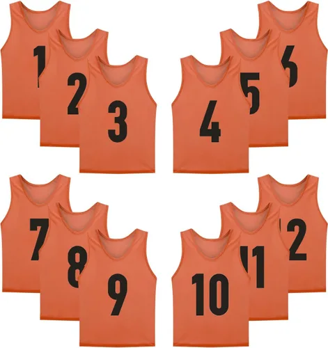 Vista 8 de Paquete de 12 (1-12) camisetas numeradas, baberos de fútbol, piñones para entrenamiento de equipo, para adultos, jóvenes y niños.