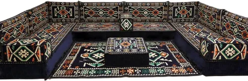 Vista 193 de arabicsofa Sofá en forma de U de estilo árabe para el suelo – Juego de Majlis hecho a mano – Sofá de estilo bohemio
