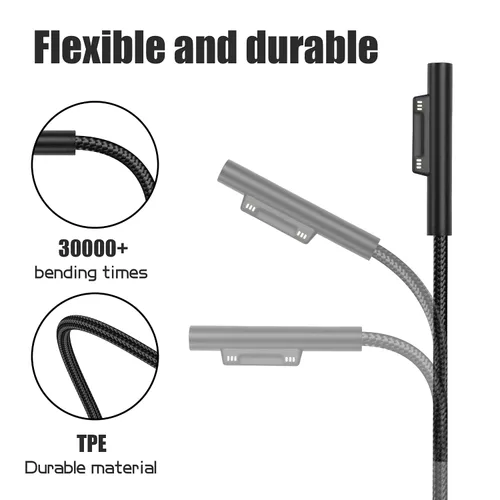 Vista 4 de YACSEJAO Cable de carga Surface Pro USB-C de 15 V/3 A, 60 W, conexión de superficie a USB C, cable de carga para Surface Pro 7/6/5/4/3 Go3/2/1 y más