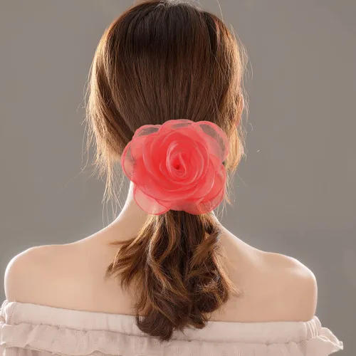 Vista 15 de adorables broches de rosas, clip para el cabello de flores de seda para mujer [joyas], sin metal, Rojo, XOTW05C4