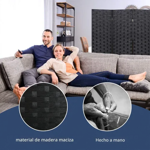 Vista 5 de FDW - Mampara plegable y portátil de madera con diseño de malla tejida para casa y oficina