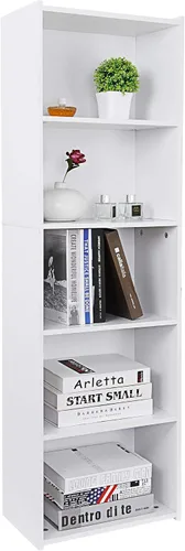 Vista 8 de Nouva Librero/estantería de 5 estantes - Moderno estuche de madera para libros, CD, películas, dormitorio y sala de estar, color negro