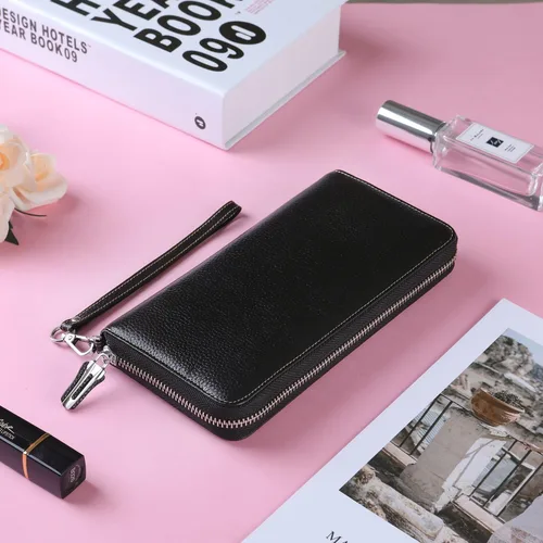 Vista 6 de Lavemi Pequeña cartera compacta para mujer, con bloqueo RFID, de piel auténtica, plegable, con ventanas de identificación