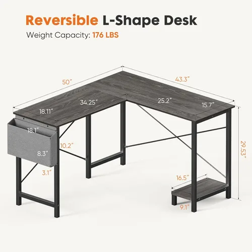 Vista 3 de Sweetcrispy Escritorio para juegos en forma de L, mesa de esquina para computadora, juegos de PC con soporte de CPU, bolsa lateral para el hogar