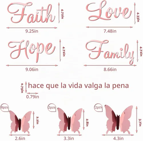 Vista 4 de Zonon - 16 calcomanías de pared con frase inspiradora de mariposa con Oro rosa
