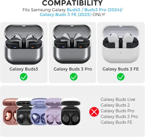 Vista 2 de AhaStyle Funda de silicona para Samsung Galaxy Buds 3 FE (2025) / Galaxy Buds3 Pro y Galaxy Buds 3 (2024) Funda protectora completa a prueba